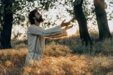 Jesus Christ Alone in the Garden, Meditating and Praying