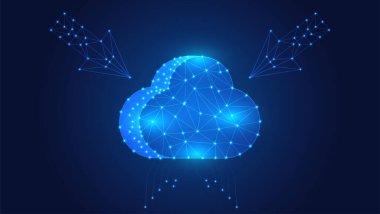 Dijital bulut çokgeni. Veri göçü dönüşüm aşamasında. Bulut hesaplama kavramı