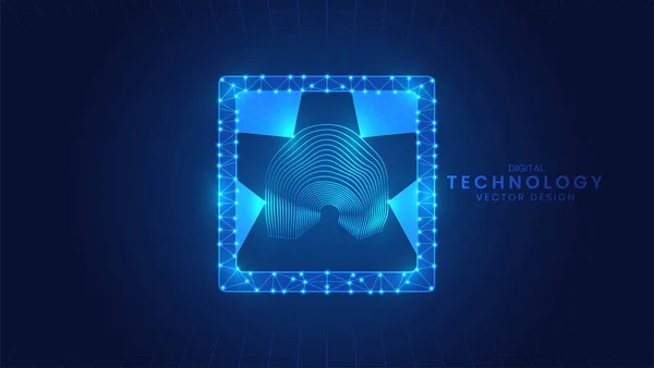 Skanowanie Odcisków Palców Cyfrowa Biometria Bezpieczeństwo Identyfikacja Niebieski Świecący Neon — Wektor stockowy