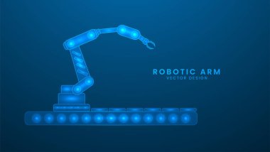 Endüstriyel robot kol makinesi. Modern endüstriyel teknoloji. Işık efekti ve neonlu vektör illüstrasyonu