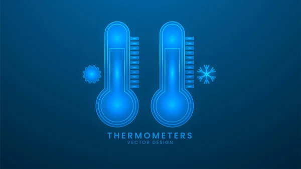 具有冷热水平的温度计 医疗温度计 具有光效和霓虹灯的矢量插图 — 图库矢量图片