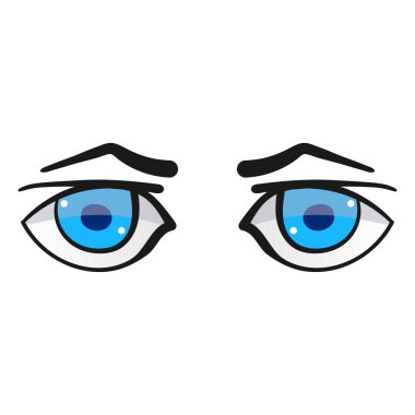 Beyaz arka planda izole edilmiş mavi gözlü adam. El çizimi açık gözler