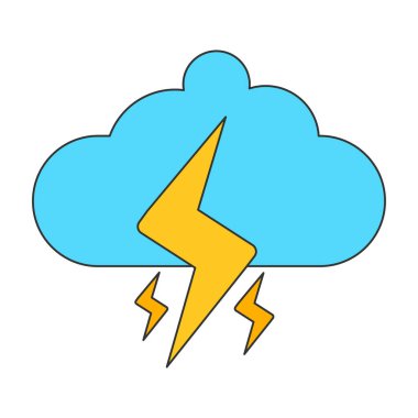 Sarı parlak şimşekli mavi bulut. İzole edilmiş beyaz arkaplanda hava durumu