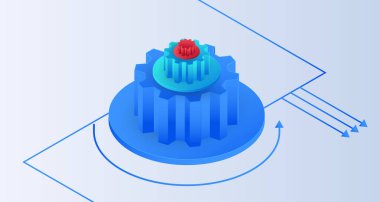 Teknik endüstriyel Isometric dişli makinesi. Mekanik teknoloji makinesi, endüstri ve motor