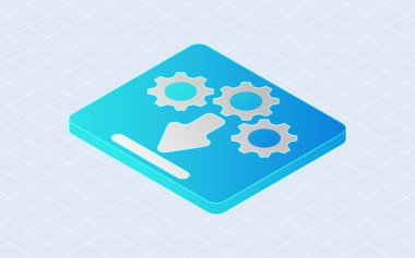 Isometric Sistem güncellemesi. Dişliler ve ok süreci beyaz arkaplanda izole edildi