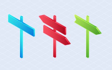 İzometrik trafik kontrol panosu. Yönlendirme işareti beyaz arkaplanda izole edildi