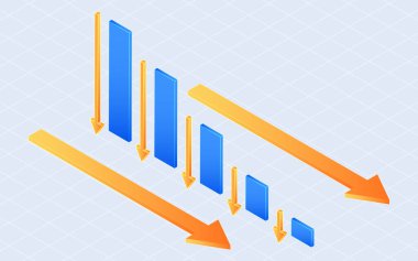 Aşağı ok grafiği, finans piyasaları çöküyor. Maliyet azaltma konsepti. 3d izometrik vektör çizimi