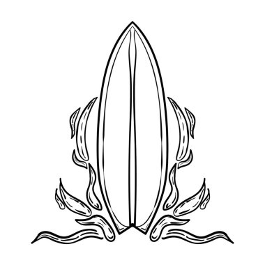 Beyaz arkaplanda klasik sörf tahtası, doodle tarzı