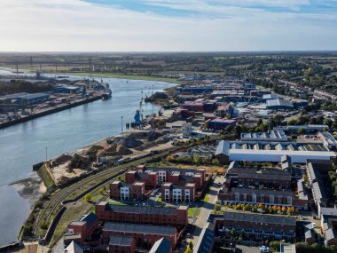 Ipswich limanları ve demiryolu hatları hava görüntüsü