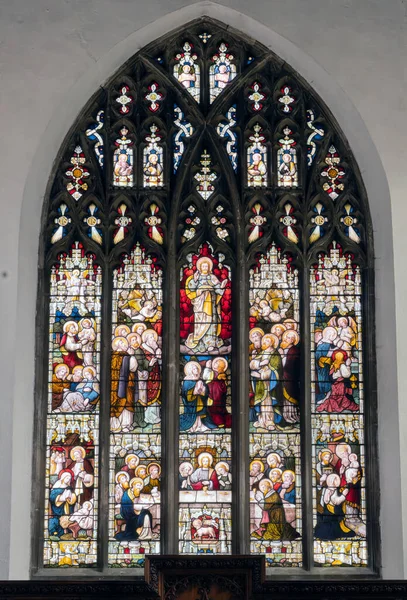 stock image Ornate stain glass window Inside Halesworth Parish Church in Suffolk.