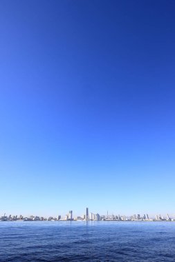 Yokohama Minatomirai 21 and Mt. Fuji in Japan (view from Daikokufuto)