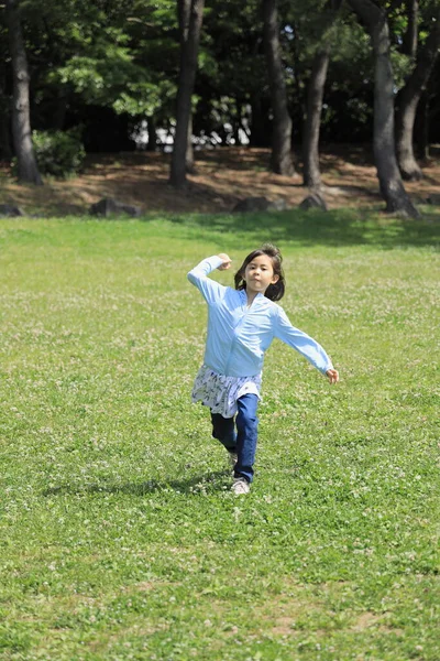 Japanese Student Girl Throwing Ball Years Old — Stock Photo, Image