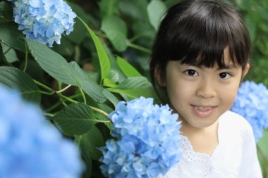 Japon kız ve ortanca (8 yaşında) (mavi))