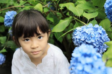 Japon kız ve ortanca (8 yaşında) (mavi))