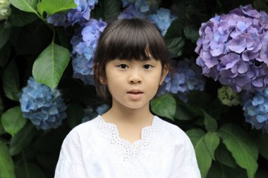 Japon kız ve ortanca (8 yaşında) (mor))