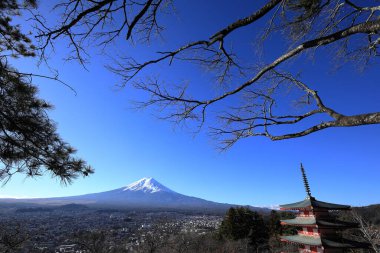 Mt. Fuji ve beş katlı tapınak manzarası, Arakura Yama Sengen Parkı, Japonya