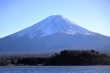 Mt. Fuji, manzara Kawaguchi Gölü, Yamanashi, Japonya (kış)