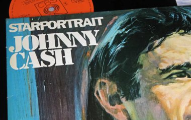 Viersen, Germany - November 9. 2022: Closeup of isolated vinyl record album of singer Johnny Cash clipart