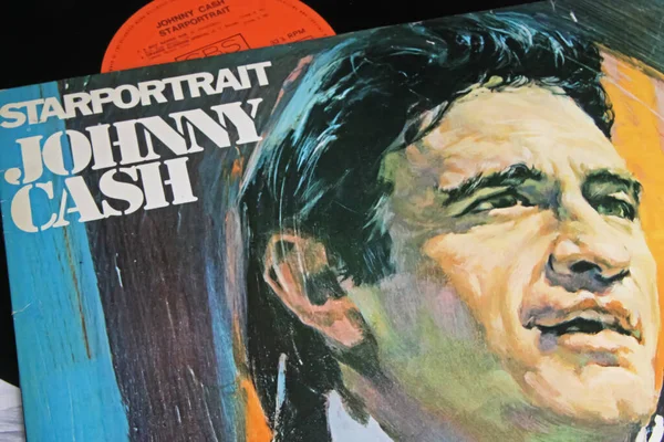 Viersen, Germany - November 9. 2022: Closeup of isolated vinyl record album of singer Johnny Cash