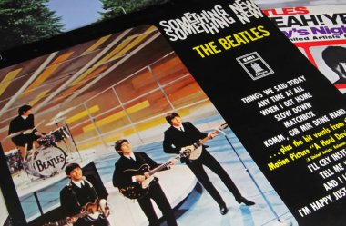 Viersen, Germany - November 9. 2022: Closeup of isolated vinyl record album cover Something new of the Beatles music band, released 1964