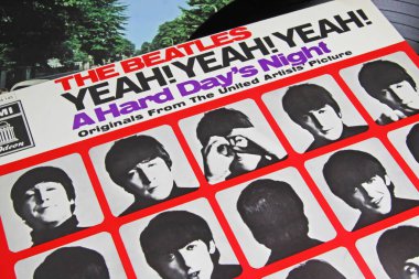 Viersen, Germany - November 9. 2022: Closeup of isolated vinyl record movie album A hard day s night of the Beatles music band, relased 1964