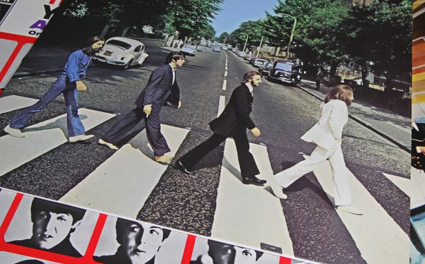 Viersen, Germany - November 9. 2022: Closeup of isolated vinyl record album cover Abbey Road of the Beatles music band, released 1969