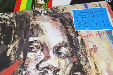 Viersen, Germany - November 9. 2022: Closeup of isolated vinyl record album of jamaican reggae singer Dennis Brown