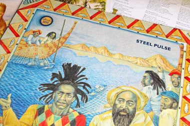 Viersen, Germany - November 9. 2022: Closeup of isolated vinyl record album of conscious roots reggae band Steel Pulse