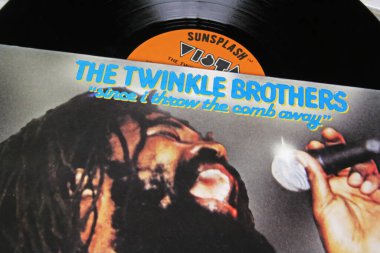 Viersen, Germany - November 9. 2022: Closeup of isolated vinyl record album of jamaican roots reggae band the Twinkle brothers