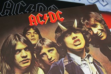 Viersen, Germany - November 9. 2022: Closeup of isolated vinyl record Highway to hell album of hard rock band AC/DC released 1979