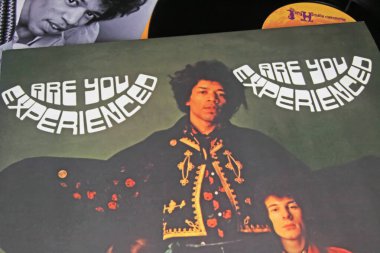 Viersen, Germany - November 9. 2022: Closeup of isolated vinyl record uk cover Are you experienced album of Singer Jimi Hendrix released  1967