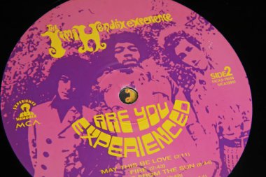 Viersen, Germany - November 9. 2022: Closeup of isolated vinyl record uk cover Are you experienced album label of Singer Jimi Hendrix released  1967
