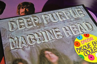 Viersen, Germany - November 9. 2022: Closeup of isolated vinyl record Machine Head album of rock band Deep Purple, released 1972