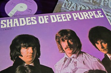 Viersen, Germany - November 9. 2022: Closeup of isolated vinyl record  debut rock band album Shades of Deep Purple released 1968