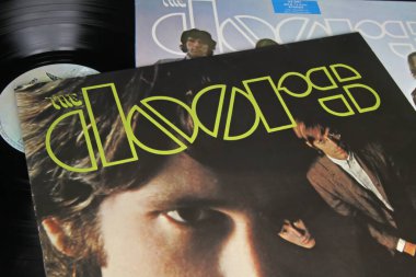 Viersen, Germany - November 9. 2022: Closeup of isolated vinyl record first debut album form the doors band, released 1967