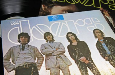 Viersen, Germany - November 9. 2022: Closeup of isolated vinyl record Waiting for the sun album from the doors band, released 1968