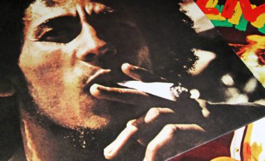 Viersen, Germany - November 9. 2022: Closeup of isolated vinyl record album Catch a Fire with Mob Marley portrait smoking marijuana, released 1973