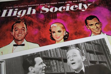 Viersen, Germany - January 1. 2023: Closeup of isolated vinyl record cover of musical film movie High Society from 1956