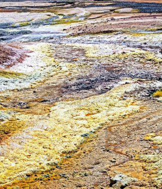 Çöl gölünün kurumuş renkli yüzeyi - Maricunga tuz düzlüğü, Atacama, Şili