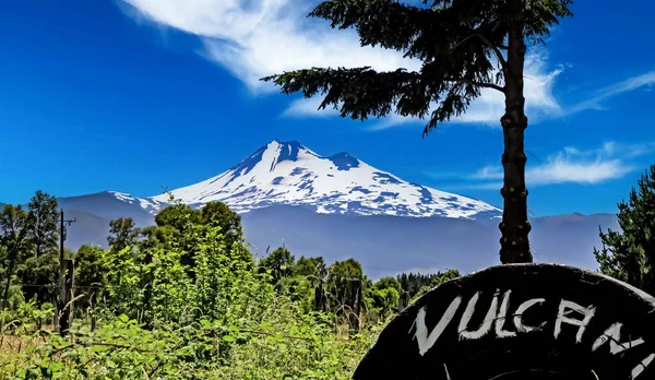 Turisztikai Kilátás Pont Vulkán Llaima Zöld Erdő Conguillio Chile — Stock Fotó