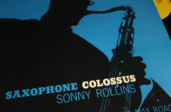 stock image Viersen, Germany - June 9. 2023: Closeup of Jazz vinyl record cover of american saxophonist Sonny Rollins Saxophone Colossus