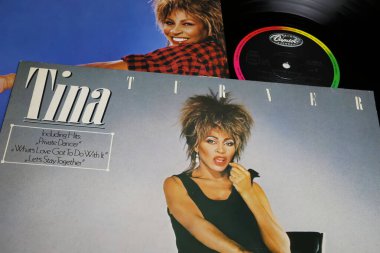 Viersen, Germany - May 9. 2023: Closeup of Tina Turner Private dancer vinyl record cover album