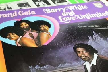 Viersen, Germany - May 9. 2023: Closeup of Barry White and Love Unlimited vinyl record album cover Grand Gala from 1973