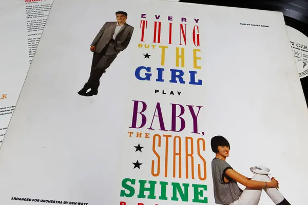 stock image Viersen, Germany - May 9. 2023: Closeup of british Duo Everything but the girl vinyl record album cover Baby, the stars shine bright from 1986