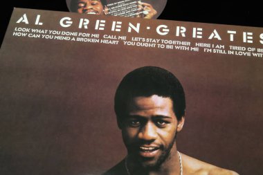 Viersen, Almanya - 9 Mayıs. 2023: Soul şarkıcısı Al Green Greates Hits 'in vinil albüm kapağının kapağı