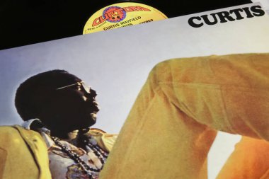 Viersen, Almanya - 9 Ocak. 2024: Soul şarkıcısı Curtis Mayfield 'in 1970' teki ilk albüm kapağı