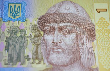 Ukrayna 'daki Kiev Büyük' ü Volodymyr 'in Hryvnia para birimi üzerine yakın plan portresi.