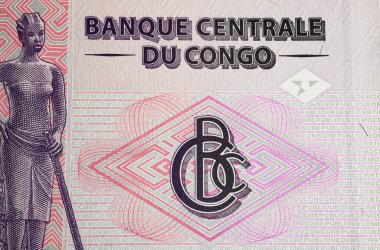 Kongo merkez bankasının logo harfleri Kongo frangı banknotu üzerine (merkeze odaklan)