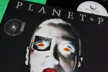 Viersen, Almanya - 9 Mayıs. 2024: Planet P projesinin kapanışı 1983 'ten itibaren progresif rock vinil albüm kapağı