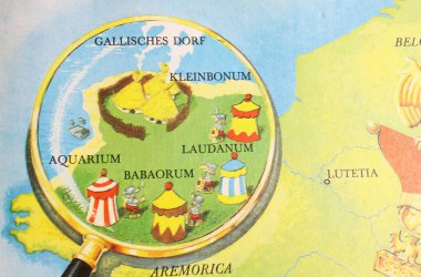 Viersen, Germany - May 9. 2024: Map of gallic indomitable village location in Asterix and Obelix comic booklet clipart